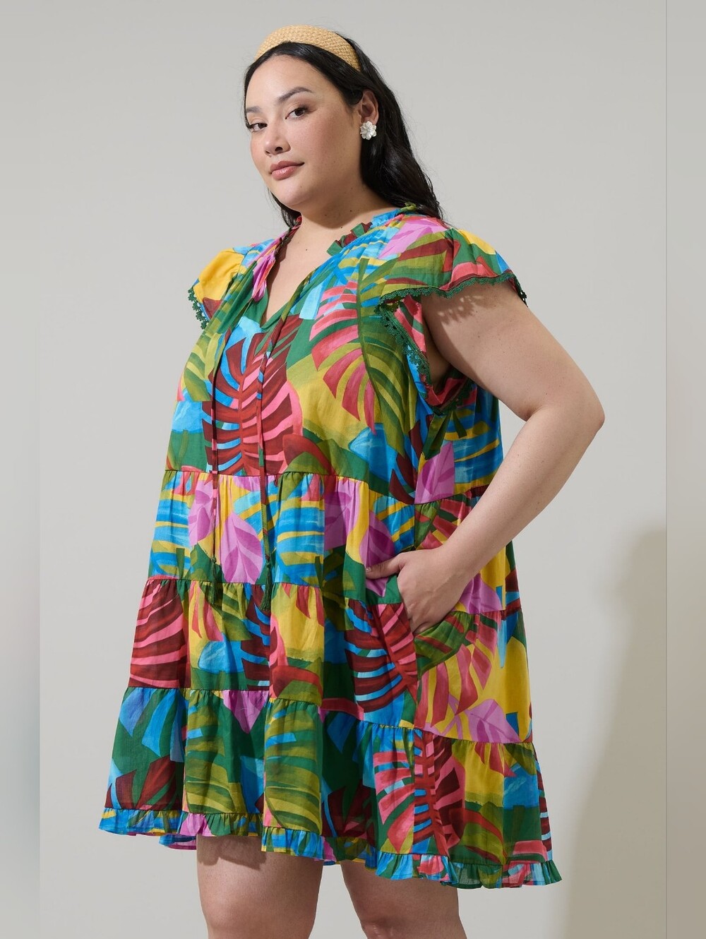 Sugarlips Multicolor Tropical Tiered Mini Dress - Green/Yellow/Pink/Blue 3x